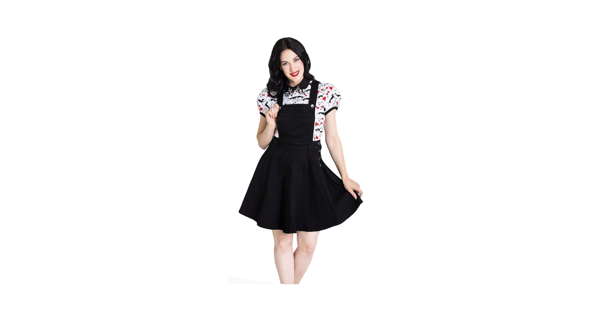 Hell Bunny Dakota Denim Pinafore Dress (X-Small, Blue) at